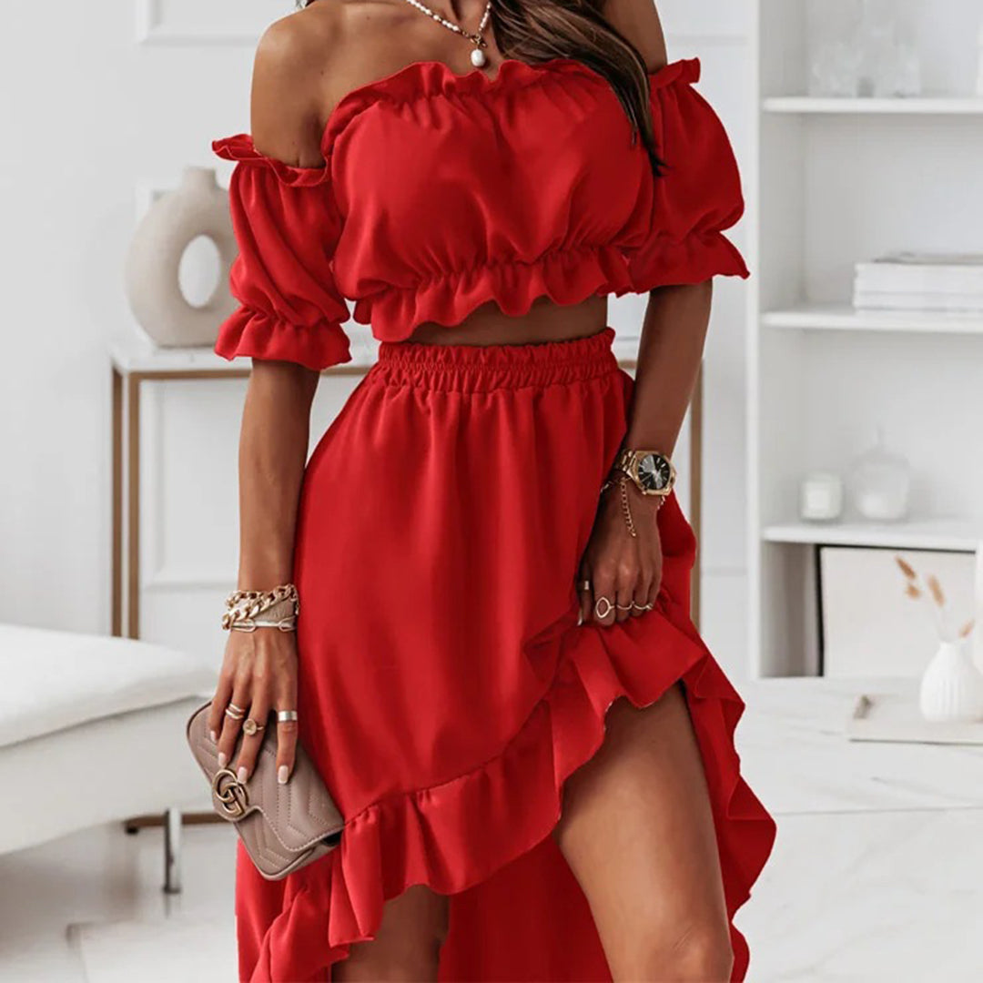 Jolanda | Off-Shoulder Set Met Lange Rok