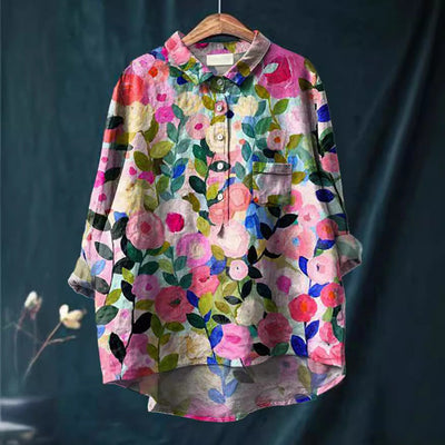 Jiska | Katoenen linnen blouse met bloemenprint