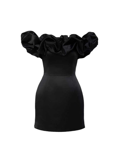 Heleen | Satijnen Ruffle Off Shoulder Jurk