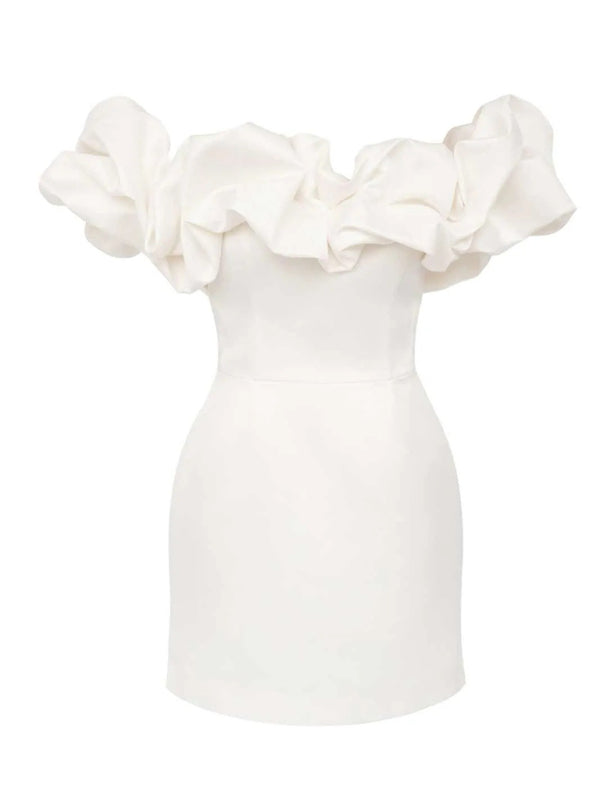 Heleen | Satijnen Ruffle Off Shoulder Jurk